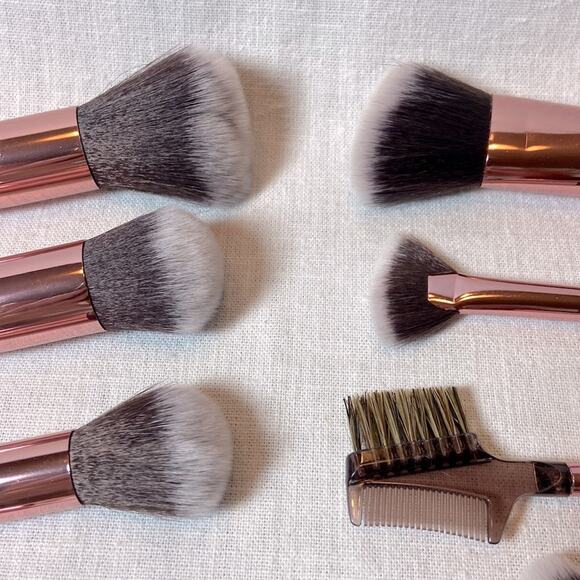 Makeup Brush Set 15 pc Brushes Black Handle Rose Gold Metal with Storage Bag - Picture 3 of 6